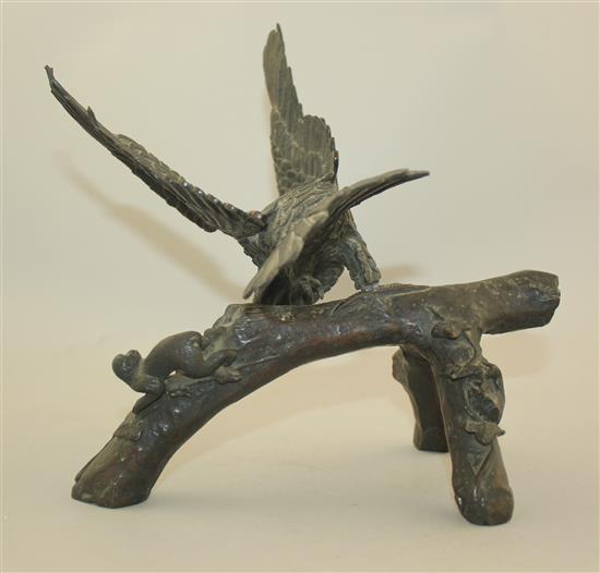 A Japanese bronze okimono of an eagle, Meiji period, height 20.5cm